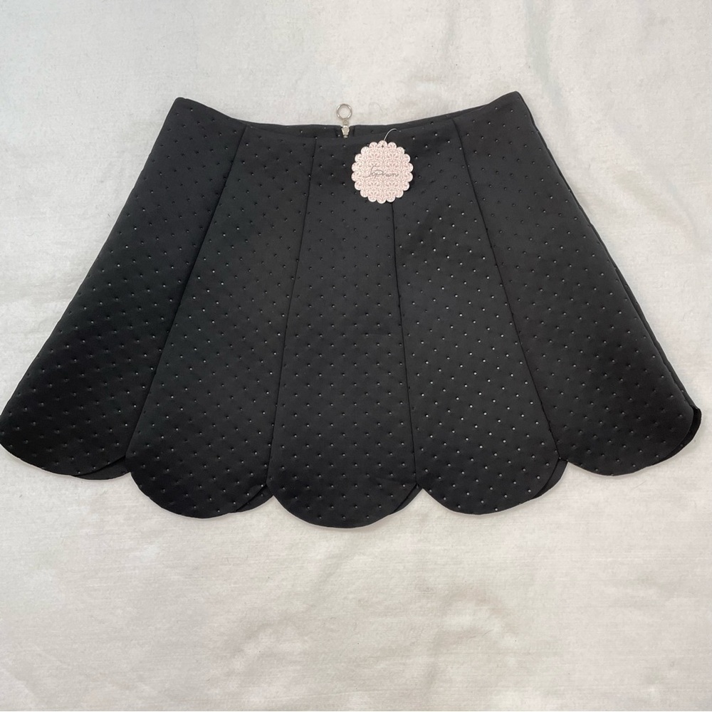 NWT skater skirt black polka dot neoprene scalloped edges full back zipper XL